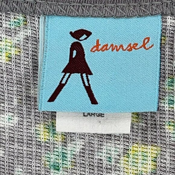 Vintage Y2K Damsel LARGE Scoop Neck Ribbed Knit Thermal Floral Ditsy Shirt - Picture 5 of 10